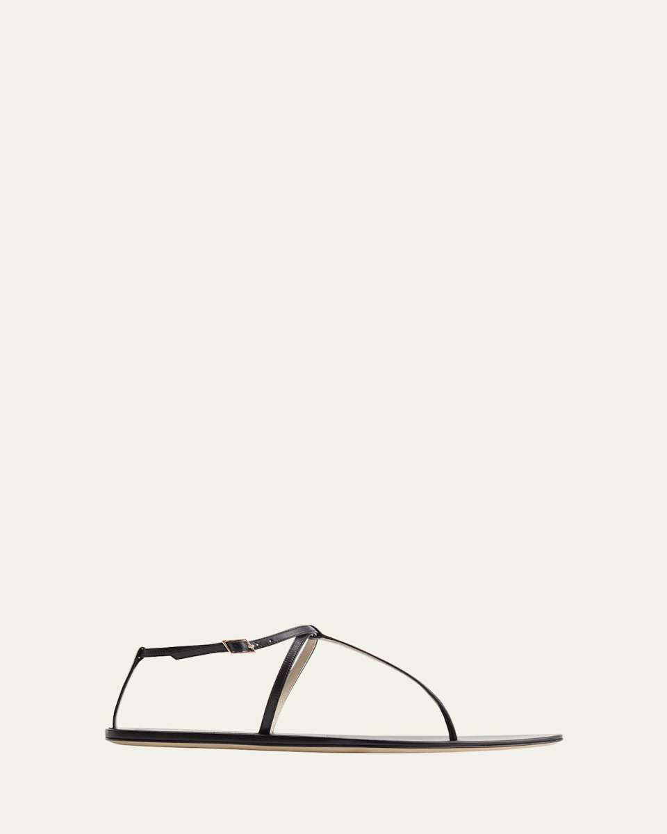 Mono Leather T-Strap Flat Sandals